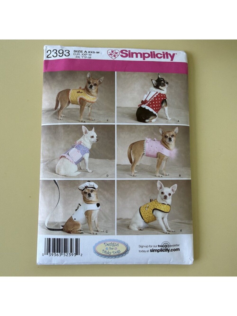 Dog Clothes Pattern Simplicity 2393 Size 1.5 to 8 Pounds Vests Costumes Uncut FF